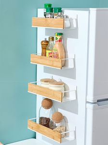 מטבח מגנטי מקרר מארגן אחסון caddy פלדה פחמן + עץ מתלה תבלינים מגנטי לבן 27 ס "מ - Product Image 6