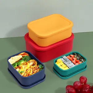 彩色食品级便携式矩形盒保鲜盒硅胶带盖饭盒