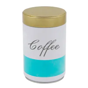 wholesale custom logo cylinder decorative airtight coffee powder storage white coffee tin can container tea tins for loose tea