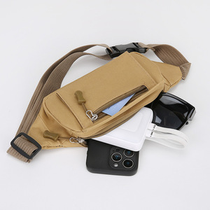 Outdoor Tactical <b>Waist</b> Pack For <b>Men</b> Khaki Webbing Strap Interior Zipper Pocket Lightweight Chest <b>Bag</b> For Running Fitness - Product Image 1
