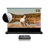 Écran électrique sur pied de 100/120/150 pouces, grille noire, cristal pour animaux de compagnie, UST, rejet de la lumière ambiante, laser 4k 16:9, projecteur