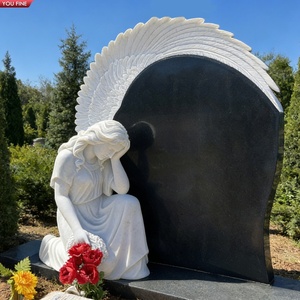 YOUFINE Lápida de Ángel Llorón de Mármol Blanco Tallada a Mano con Ramo de Flores para Cementerio - Product Image 6