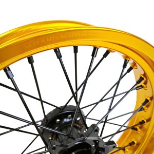 Supermotard YZ <span class=keywords><strong>Moto</strong></span> <span class=keywords><strong>125</strong></span> Llantas doradas Black CNC Hubs Llantas de motocicleta 17 pulgadas - Product Image 4