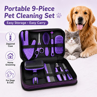 Kit de toilettage pour animaux de compagnie avec peigne, ciseaux, coupe-ongles et brosse, ensemble de 9 pièces avec sac de rangement, outils de démêlage en plastique pour chiens et chats