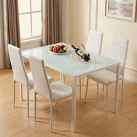 Ensemble de table et chaises de salle à manger rectangulaire moderne, table en verre, structure en fer, meubles de salle à manger blancs