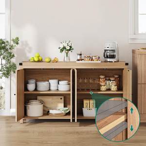 Buffet moderne <span class=keywords><strong>de</strong></span> style farmhouse en acier inoxydable et <span class=keywords><strong>bois</strong></span> avec 4 étagères réglables en hauteur pour salon et rangement domestique - Product Image 5