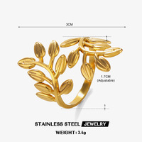 Cincin Daun Baja Tahan Karat Gaya Eropa dan Amerika, Cincin Daun Hip Hop Personal Wanita, Ukuran Dapat Disesuaikan