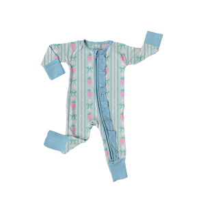 Comoda tutina pigiama in bambù personalizzata con stampa fragole e San Valentino, con cerniera a due vie, per neonata, all'ingrosso - Product Image 3