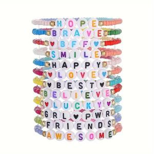 Juego de 12 Pulseras de la Amistad con Letras Multicolores Inspiradoras, Pulseras Elásticas con Letras Personalizadas de Sueño, Esperanza, Amor y Alegría, Regalo - Product Image 5