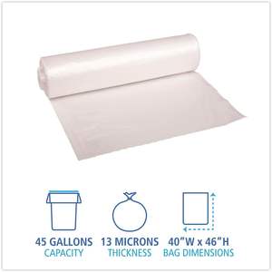 Bolsas de Basura de Plástico Boardwalk 404616 Naturales de 13 Micras, Diseño Simple, para Contenedores de 40-45 Galones, 25 Bolsas/Rollo, 10/Caja, para Uso en la Cocina - Product Image 5