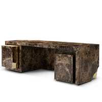 Bureau d'ordinateur simple et durable avec tiroirs de rangement, bureau d'écriture contemporain personnalisé avec placage en ébène et laiton poli et tiroirs cachés