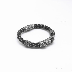 yunnique Men's Tibetan Silver Braided <b>Leather</b> <b>Bracelet</b> Animal Zodiac Design Gift Jewelry - Product Image 2