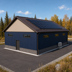 <span class=keywords><strong>Garage</strong></span> préfabriqué en structure acier isolé, Canada, panneaux sandwich PU Q355B, charge de neige élevée, bâtiment solaire - Product Image 1