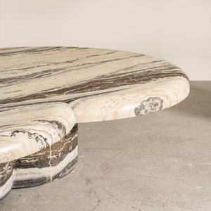 Mesa de centro de mármol redonda contemporánea Muebles de piedra natural de gama alta con patrón de vena único para hoteles y hogares - Product Image 6