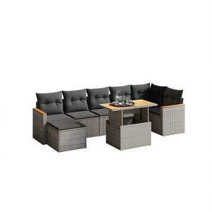 Ensemble de salon de jardin gris foncé et gris, 6 places, en rotin, design contemporain - Product Image 1