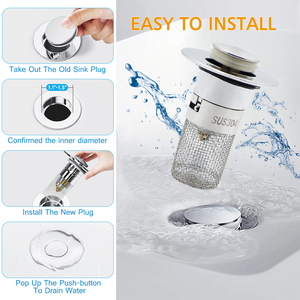 Tapón de lavabo <span class=keywords><strong>Universal</strong></span> de diseño moderno Tapón de fregadero de drenaje Pop de acero inoxidable con colector de pelo antibloqueo - Product Image 4