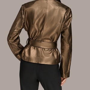 <b>Women</b> Stylish Metallic Leather Handmade Quilted Cropped Biker <b>Jacket</b> Shinny Winter Party <b>Jacket</b> Outer Wear - Product Image 2