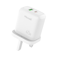 Chargeur rapide compact Miccell 45W GaN avec ports USB-C et USB-A pour ordinateur portable, téléphone et voyageurs