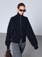 Cardigan zippé 100 % cachemire pur pour femme, col montant, coupe oversize, épaules tombantes, fermeture éclair bidirectionnelle, poches passepoilées, poignets côtelés, doux, hiver