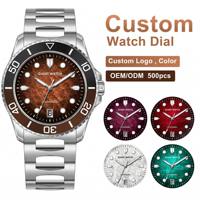 Montre de plongée personnalisée à 10 cadrans colorés, mouvement automatique 8215, lunette rotative en aluminium, fond transparent, date automatique, montre de sport pour homme