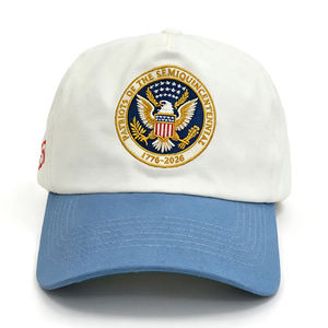Gorra Personalizada para el 250 Aniversario, MOQ Bajo, OEM ODM, Parche con Sello de Águila Bordado, Dos Tonos Azul y Blanco, Estructurada de 5 Paneles - Product Image 4