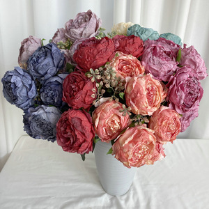 Fleur artificielle pivoine en tissu brossé Suzume II à 7 têtes, 42 cm, style nordique, décoration intérieure, bouquet de mariage - Product Image 3