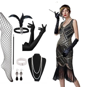 1920s <b>Sequined</b> Dress Women Gatsby Evening Gown With Headpiece Necklace Eight Piece Set Sizes S 4XL - Product Image 2