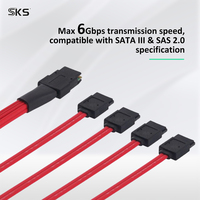 Cable divisor interno SKS SKS-L8087B Mini SAS SFF-8087 a 4 SATA, 36 pines macho, 7 pines hembra, rojo, para disco duro SSD