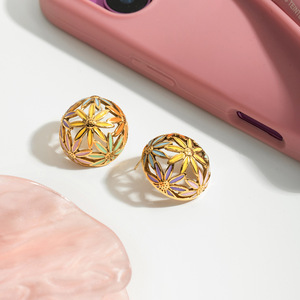 Floral <b>Stud</b> <b>Earrings</b> Gold Plated Stainless Steel Round Geometric Design Gift Jewelry - Product Image 4