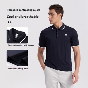 Polo de manga corta para hombre, informal, para golf y running, de secado rápido, con diseño de cuello a juego de colores, anti-bolitas, liso. - Product Image 3