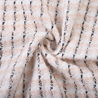 Tissu Tweed Fantaisie Bouclé Rose Crème Teint en Fil de Luxe à Motif Treillis pour Veste, Blazer, Costume et Robe Élégants pour Femme Automne Hiver