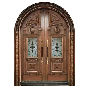 CASEN工厂供应实木外部双门别墅大门定制设计木质玻璃入口门