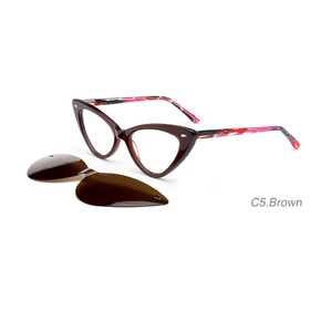 Occhiali da sole da donna di nuovo Design con struttura <span class=keywords><strong>blu</strong></span>/marrone/grigio/tartaruga trasparente occhio di gatto TR90 acetato polarizzato paralume a Clip - Product Image 5