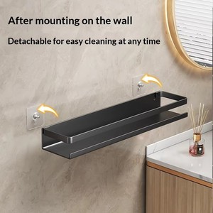 Organisateur de salle de bain moderne à fixer au mur, adhésif, noir, étagère de douche en métal <span class=keywords><strong>sans</strong></span> perçage, design carré - Product Image 3