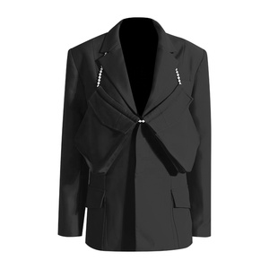 Novo Terno Feminino Elegante com Corrente de Pérolas e Bolsos Grandes - Product Image 1