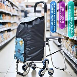 Carrito de Compras Plegable Multifuncional con Ruedas - Carrito de Supermercado para Subir Escaleras con Asiento y Bolsa de Almacenamiento - Product Image 5