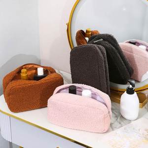 Custom Logo Promotion Teddy Fur Polyester <b>Zipper</b> Cosmetic Portable Organizer Plush Toiletries <b>Storage</b> <b>Bag</b> Fashion Style - Product Image 3