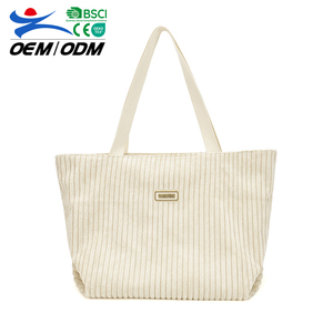Bolsa de compras de pana albaricoque con logotipo de parche personalizado bolsa de compras de moda Lisa reciclable - Product Image 1