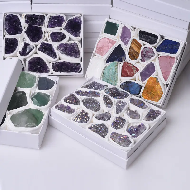 Wholesale Various of Crystals Quartz Block Natural Amethyst Rose quartz Reiki Healing Mineral Specimens Rough Stones with box