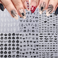 Autocollants d'ongles gothiques d'Halloween, nouvelle technologie, brillants, à base d'huile, en relief, couleur unie, style Instagram, araignée noire, chauve-souris