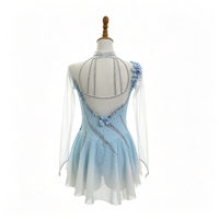 Robe de patinage et de danse dégradé bleu clair et blanc, asymétrique à une épaule, manches longues en maille, strass, pour enfants et adultes, compétition et performance