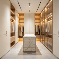 Meubles de maison entière en chêne moderne sur mesure avec quincaillerie dorée, îlot vitrine en verre et dressing LED pour chambre et cuisine OEM ODM