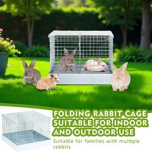 <span class=keywords><strong>Cage</strong></span> à lapin pliable à double remplissage en fil galvanisé, bac de transport pour lapin, poignées, transport portable pour une utilisation en intérieur/extérieur, 18x18x14 - Product Image 5