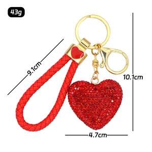 Portachiavi a Forma <span class=keywords><strong>di</strong></span> Cuore Bifacciale in Lega <span class=keywords><strong>di</strong></span> Zinco con Strass e Cinturino in Pelle, <span class=keywords><strong>Regalo</strong></span> per Coppie, Ciondolo per Zaino da Donna - Product Image 2