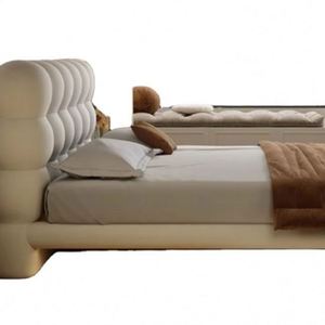 Cama Doble Estilo Princesa con Acolchado Suave y Efecto Burbuja, Tapizada en Tela de Lana de Cordero, Popular - Product Image 1