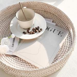 White <b>Wash</b> <b>Rattan</b> Round Serving Tray With Handles, Premium Export Quality OEM and ODM Available Viettimecraft - Product Image 4