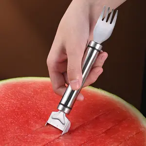 Creatieve Keuken Kleine Gadgets 2 In 1 Fruit Meloen Vork Roestvrij Staal Watermeloen Cutter Fruit Watermeloen Snijgereedschap
