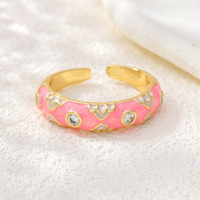 JS15 Vintage Candy Kleur Emaille Hart Open Verstelbare Ringen Strass Inleg Verguld Stapelbare Vinger Sieraden voor Meisjes
