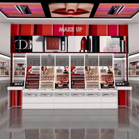 Étagère murale de présentation de luxe moderne et écologique en métal lourd pour magasins de cosmétiques, avec éclairage LED et étagères réglables