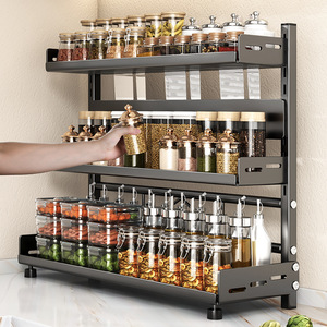 Multi Functional <b>Kitchen</b> Spice <b>Rack</b> With Knife Holder No Drill Installation Countertop Storage For Oil Salt Soy Sauce Vinegar - Product Image 2